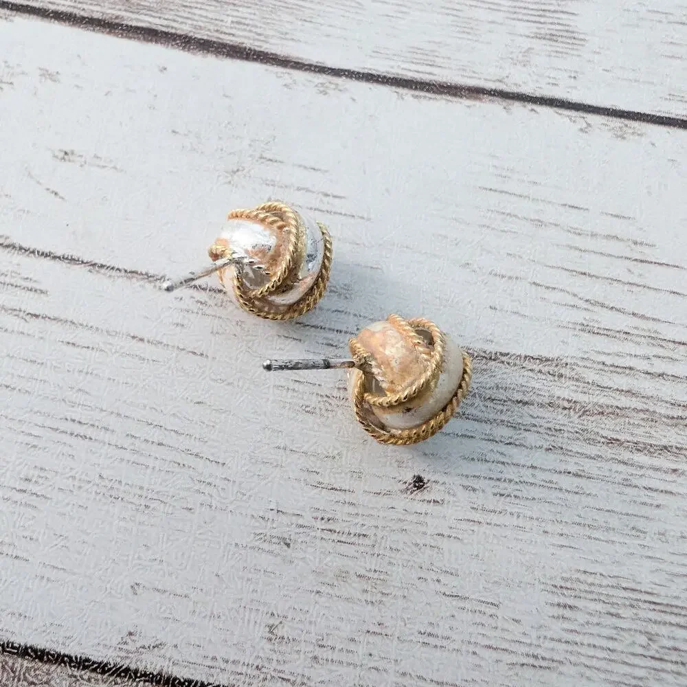 Vintage Stud Earrings Silver Tone & Gold Tone Knot - Condition Issues